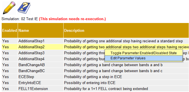 Edit simulation parameters