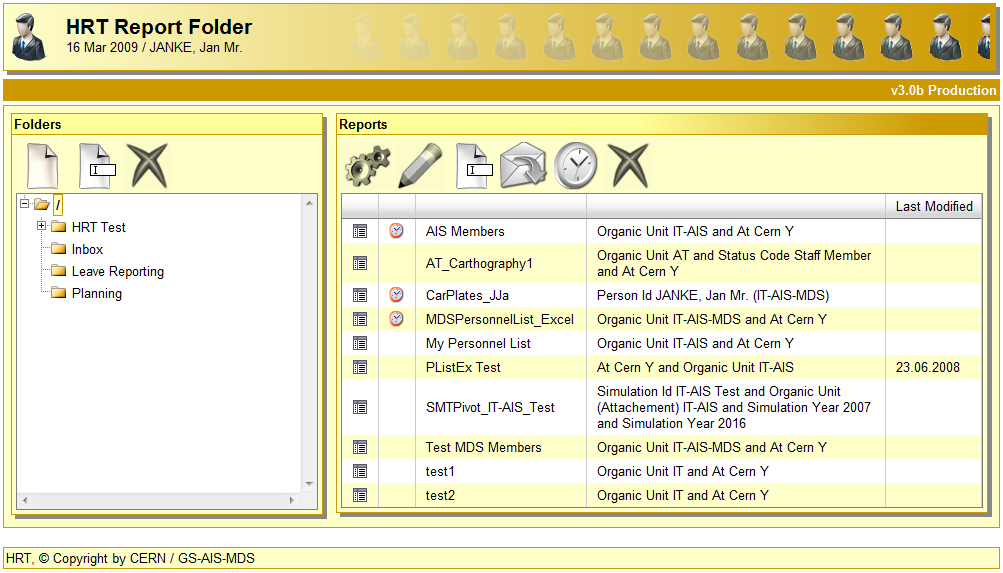 The Report Folder screen