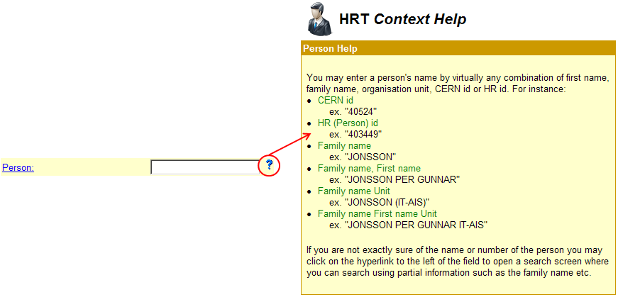 Context specific help for input objects