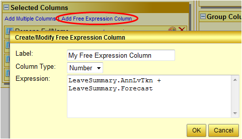 Creating a free expression column