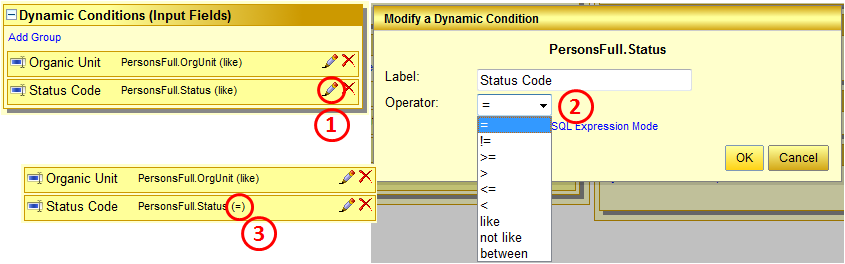 Editing a dynamic condition