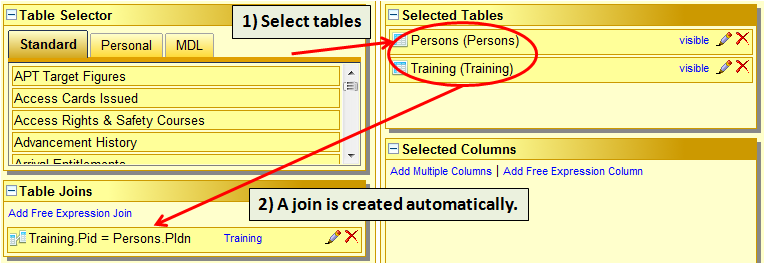 Selected tables and created join