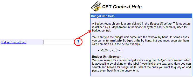 Context specific help for input objects