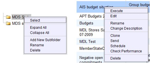 Context menus of the IC main page