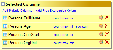 All the columns that have been selected so far